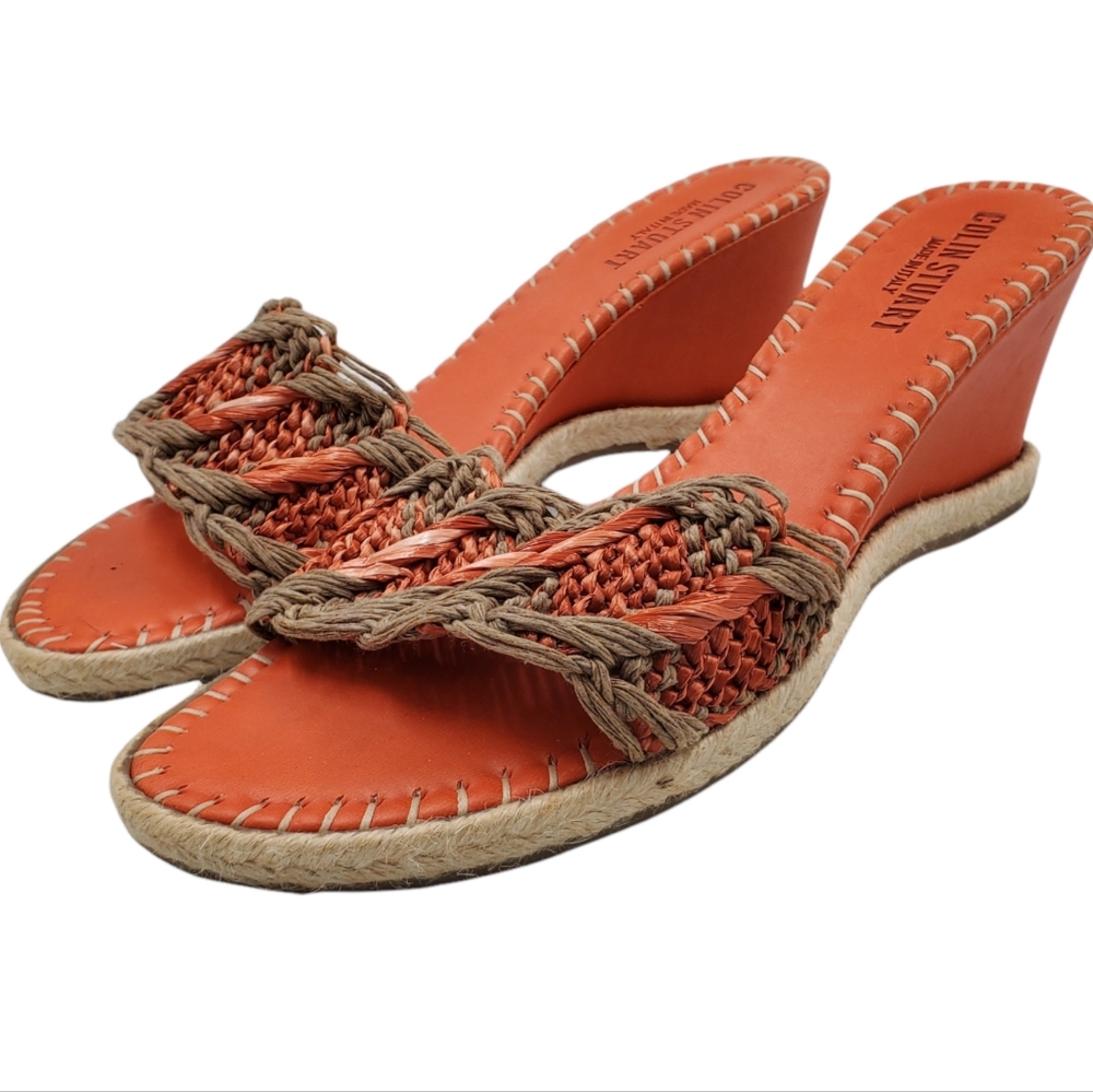 NEW Colin Stuart Orange Rattan Whipstitch Detail Wedge